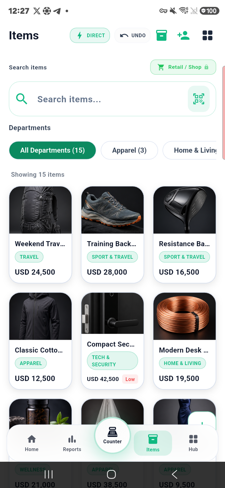 Retail items catalog on Samsung phone