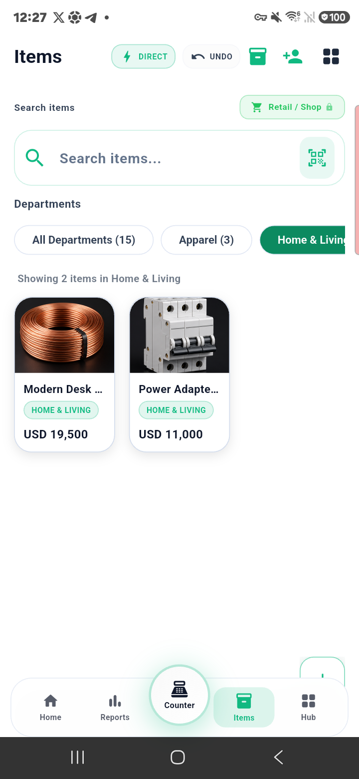 Home and living department on Samsung phone