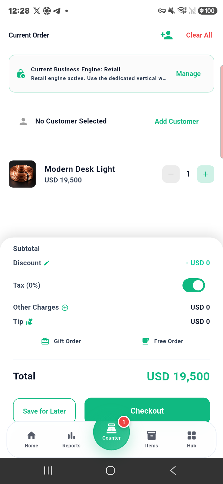 Retail current order on Samsung phone