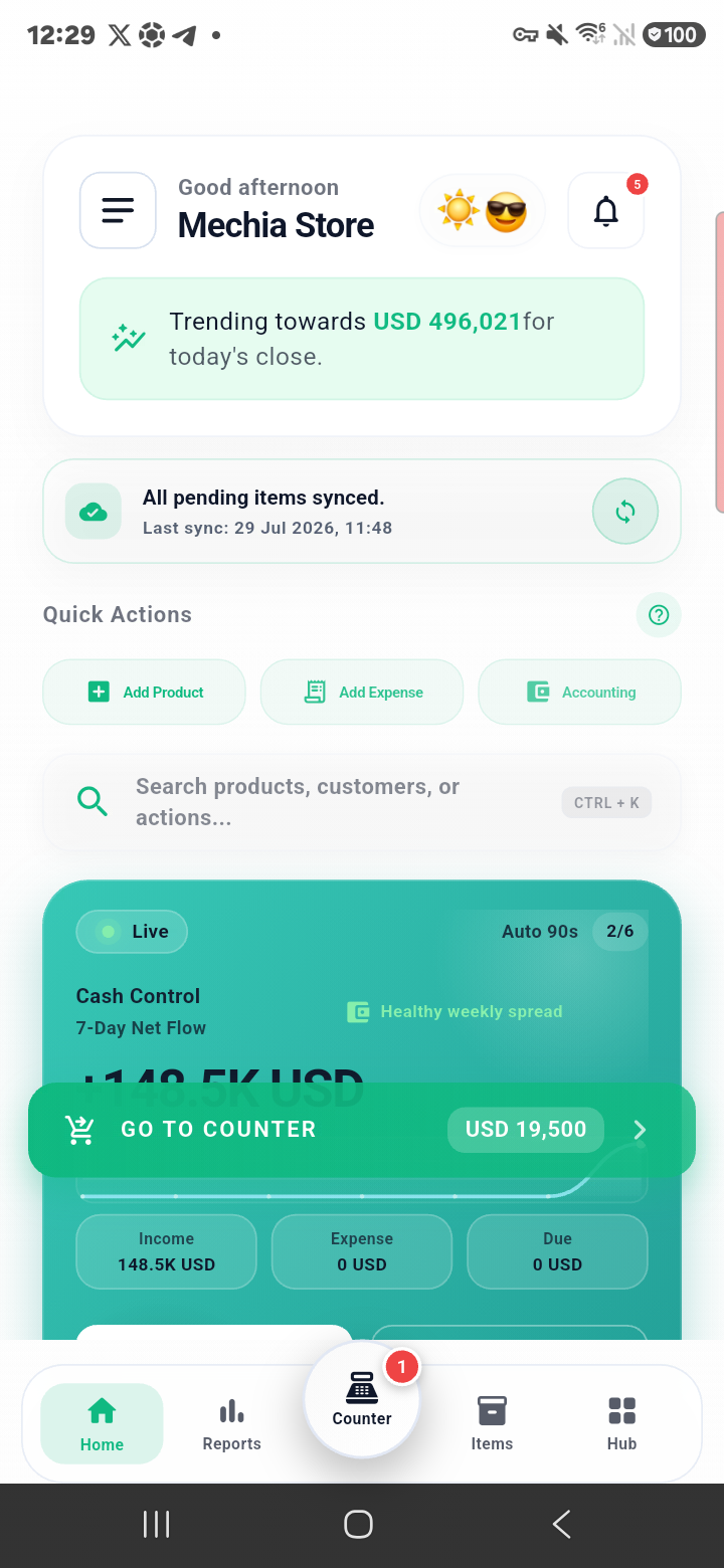 Retail business drawer on Samsung phone