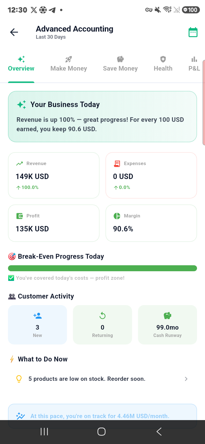 Advanced accounting overview on Samsung phone