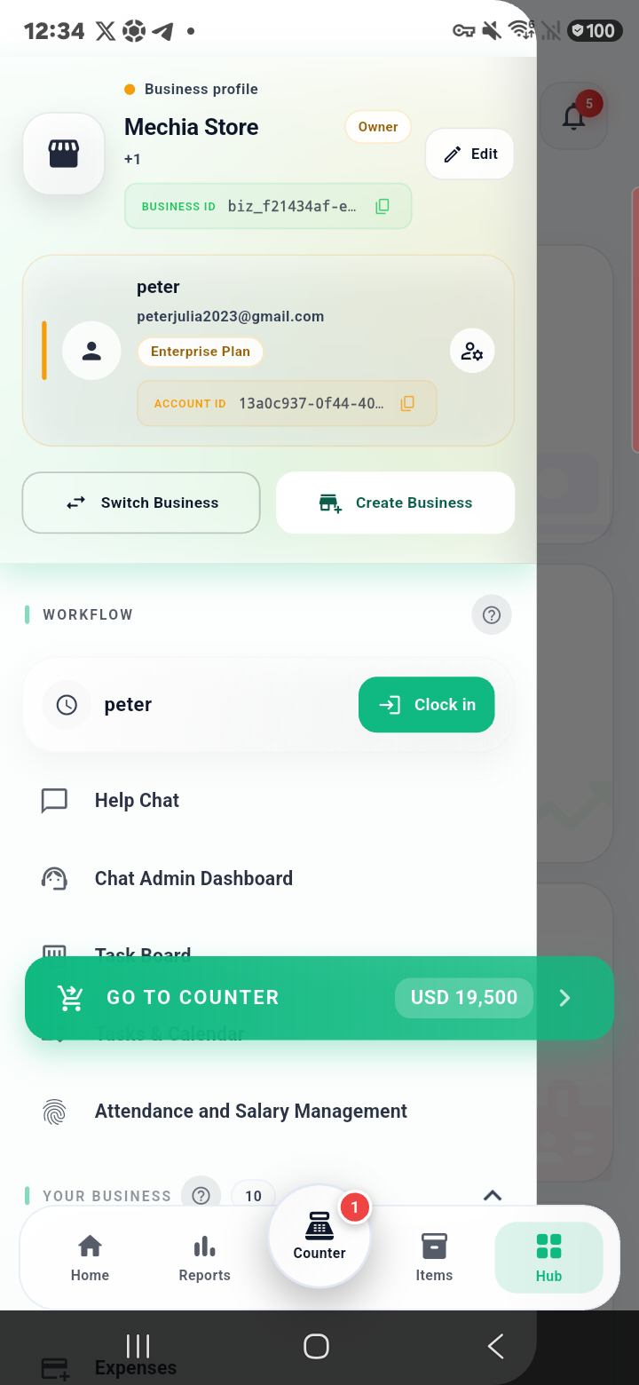 Management drawer on Samsung phone