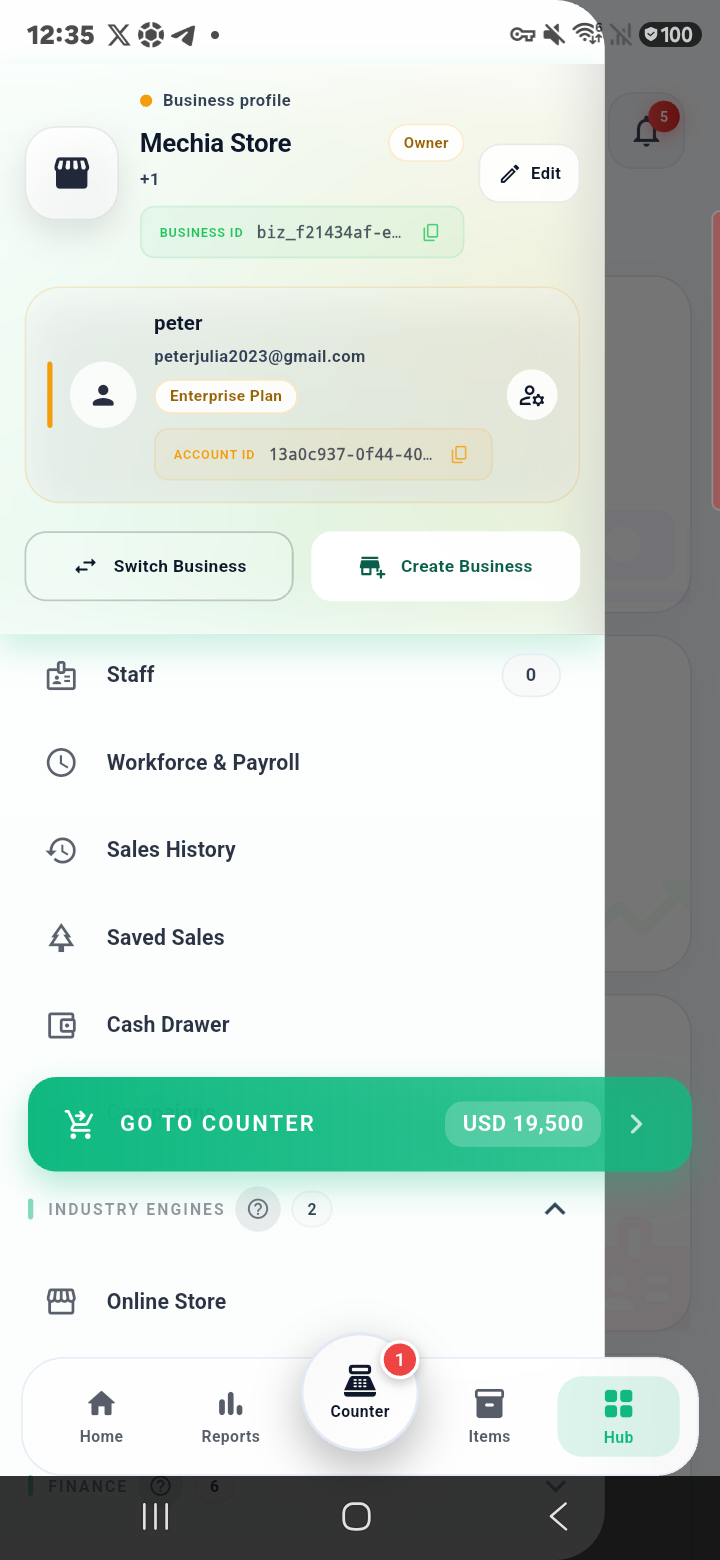 Lower management drawer on Samsung phone