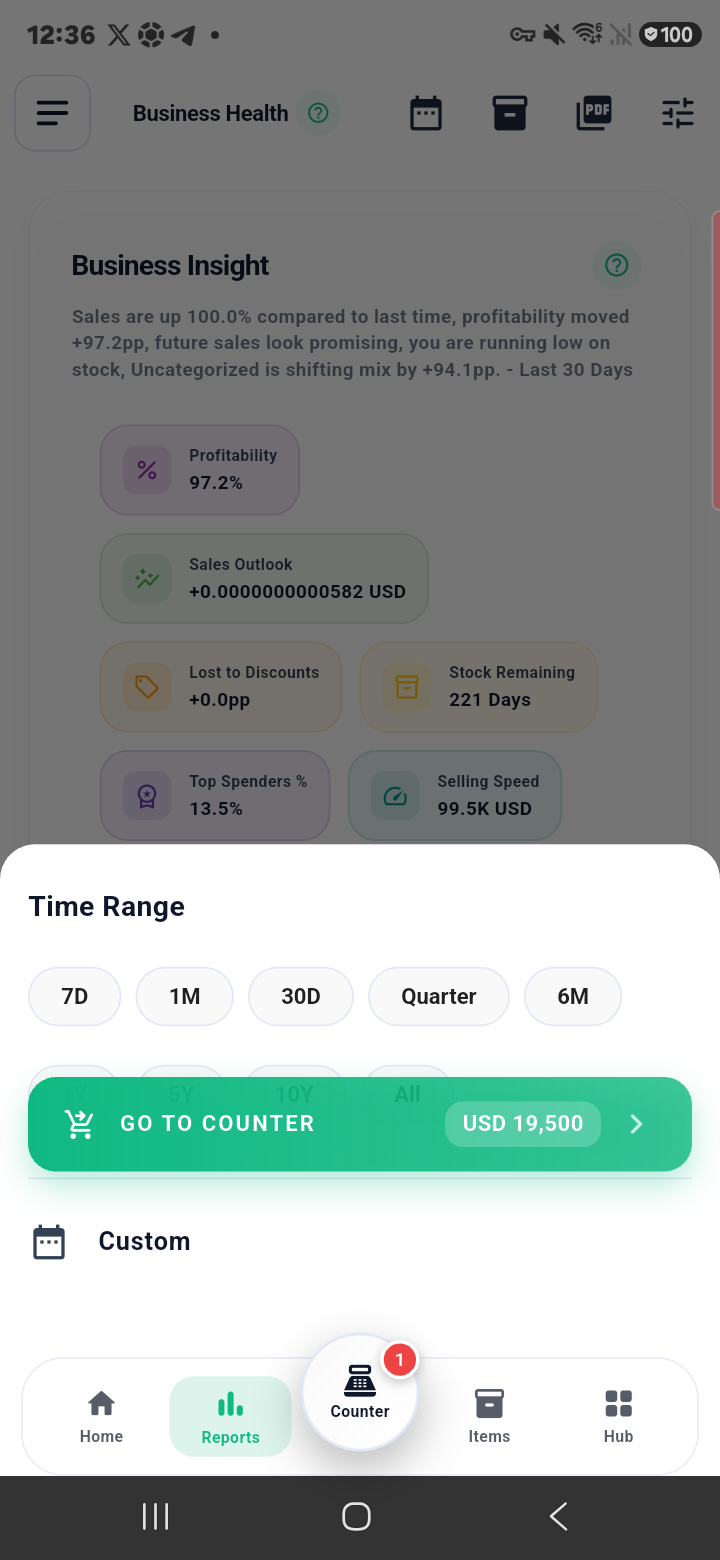 Reports date filter on Samsung phone